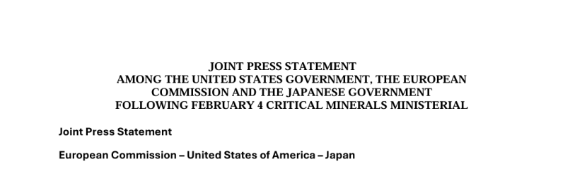 欧盟、日本与美国就关键矿产供应链韧性建立战略伙伴关系