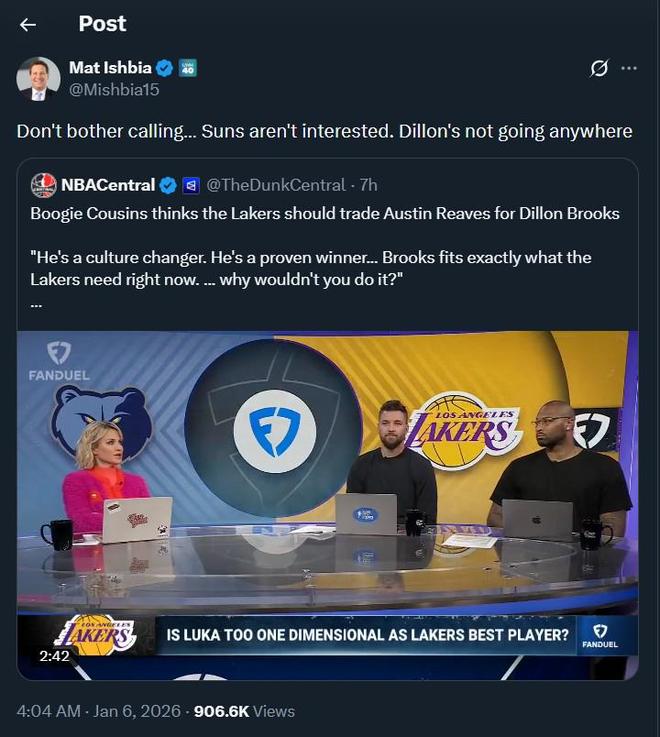 太阳老板转发用里夫斯换狄龙的建议：别打电话了，狄龙不走