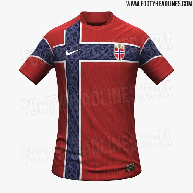 挪威世界杯球衣谍照：灵感源于国旗，十字架内遍布传统纹样