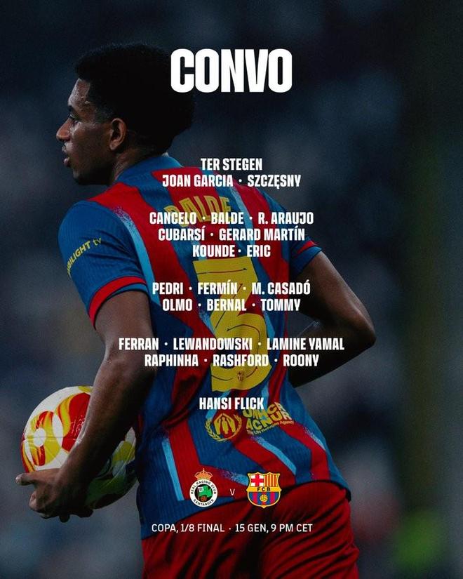 巴萨国王杯大名单：坎塞洛入选，亚马尔、莱万、拉菲尼亚在列