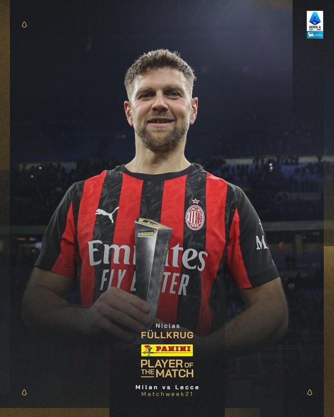 替补制胜，菲尔克鲁格当选米兰vs莱切全场最佳