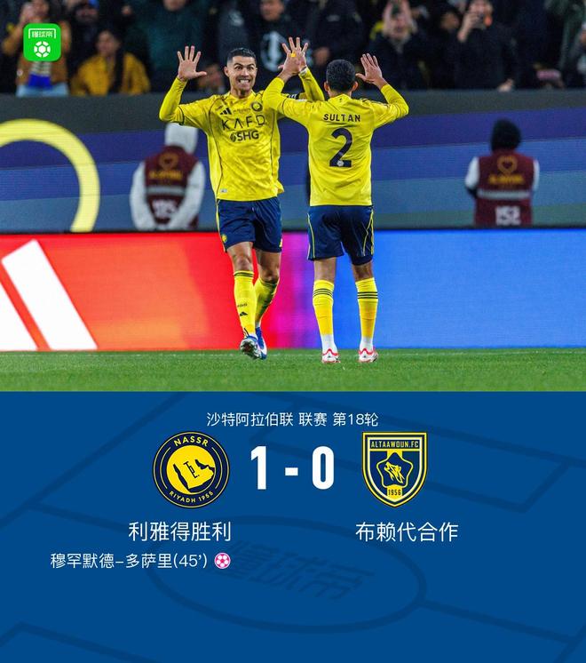 胜利1-0布赖代合作迎3连胜，马内造乌龙，C罗进球被吹+中框